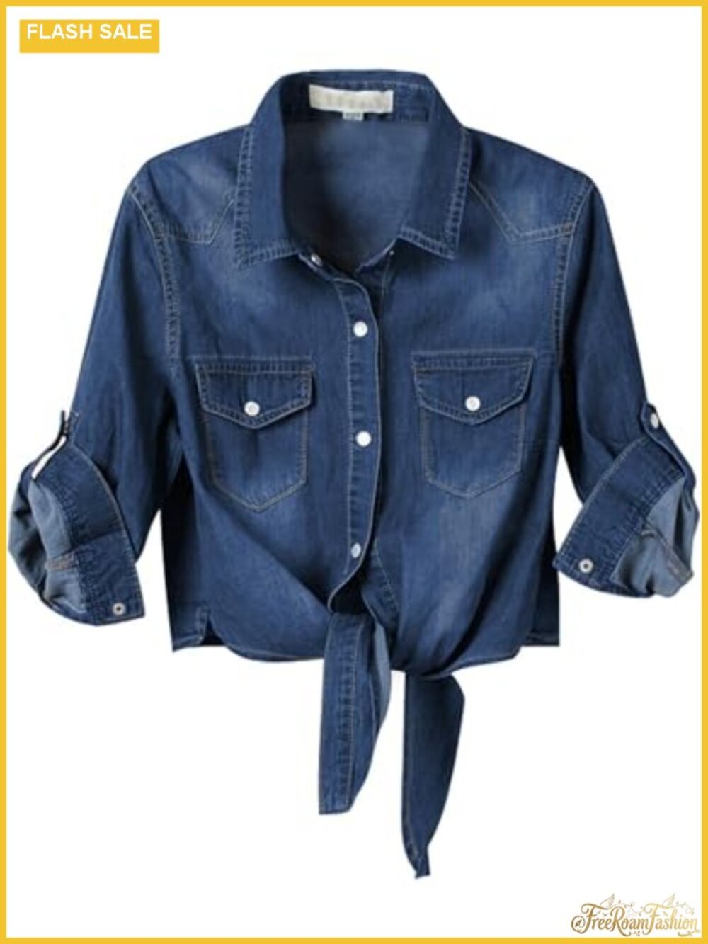 Womens Crop Denim Top Tie Knot Shirt Chambray Cardigan Snap Button
